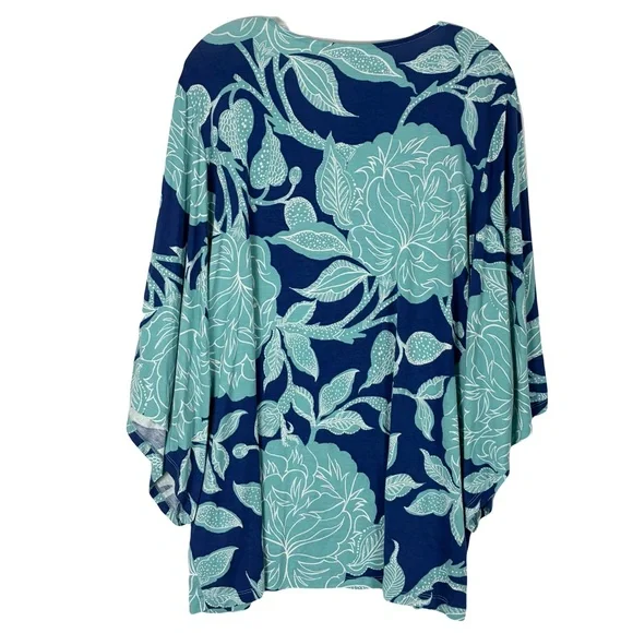 Belle Kim Gravel Blouse XL Flared Sleeve Floral VNeck Boho Indie Coastal Grandma - Picture 2 of 8